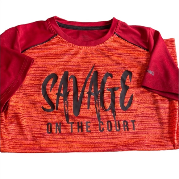Spalding Boys Orange and Red Athletic Short Sleeve Shirt - Picture 1 of 10